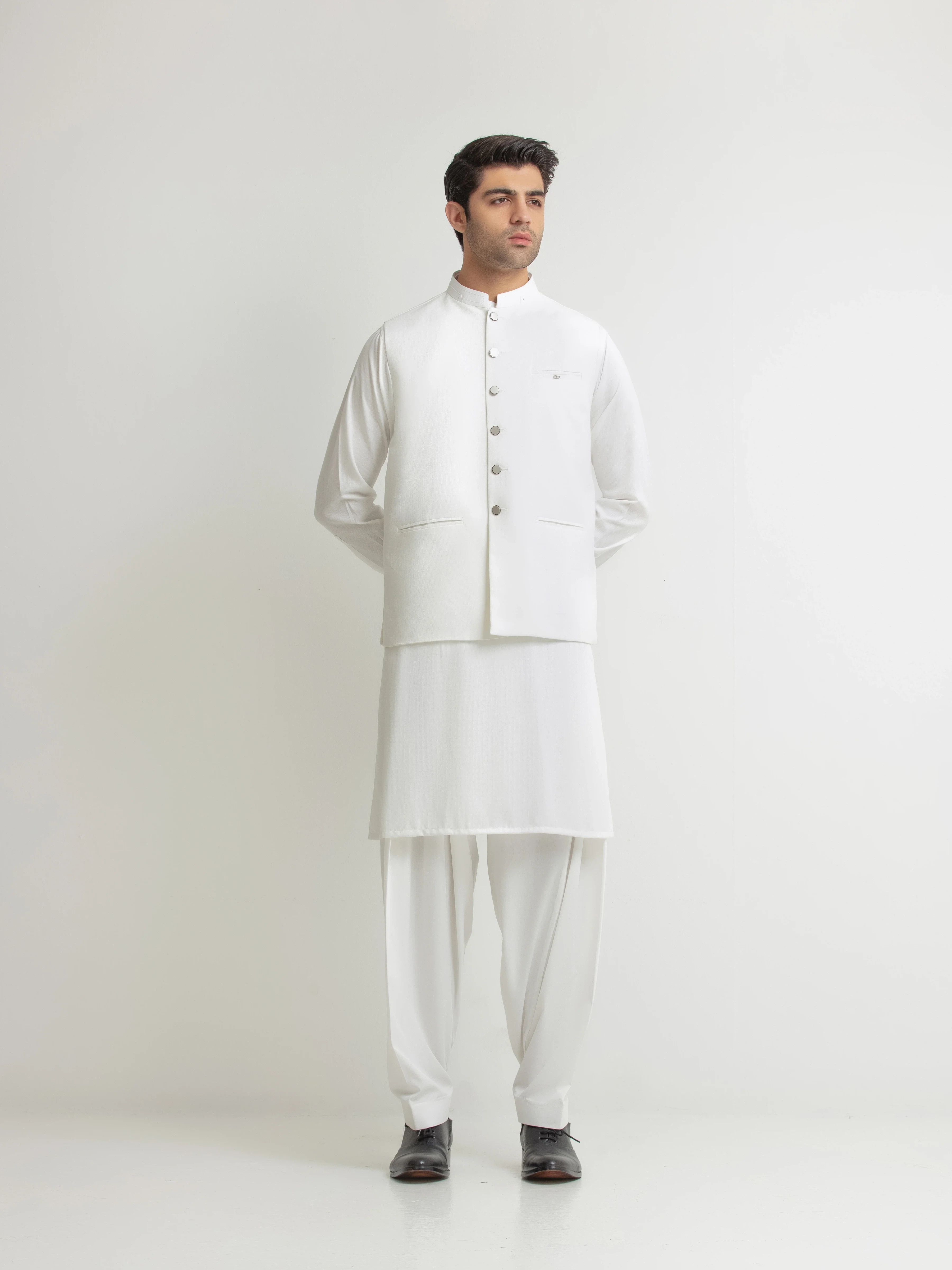 Men's Off White Waist Coat Suit - ECMTWCS6-037